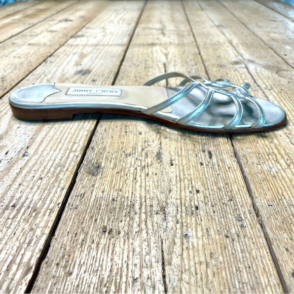 Jimmy Choo Rocco Silver Flat Sandals Size 41 | Metallic Leather Designer Slides - Picture 6 of 10